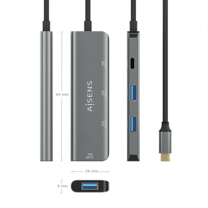 Aisens Hub USB-C 3.2 Gen2 10Gbps con 3xUSB-A y 1xUSB-C Gris Aisens Hub USB-C 3.2 Gen2 10Gbps con 3xUSB-A y 1xUSB-C Gris