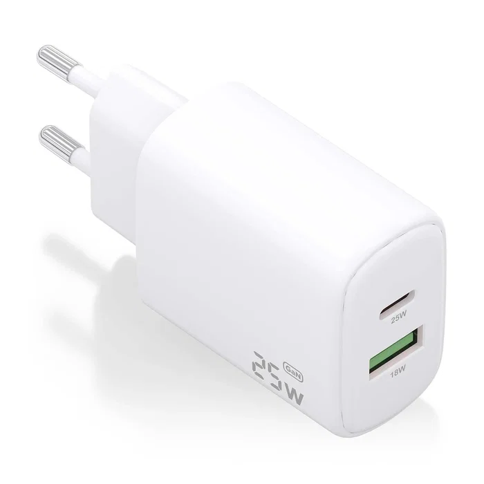 Aisens Cargador de Pared GaN 25W con USB-C PD 3.0 y USB-A QC 3.0, Blanco Aisens Cargador de Pared GaN 25W con USB-C PD 3.0 y USB-A QC 3.0, Blanco
