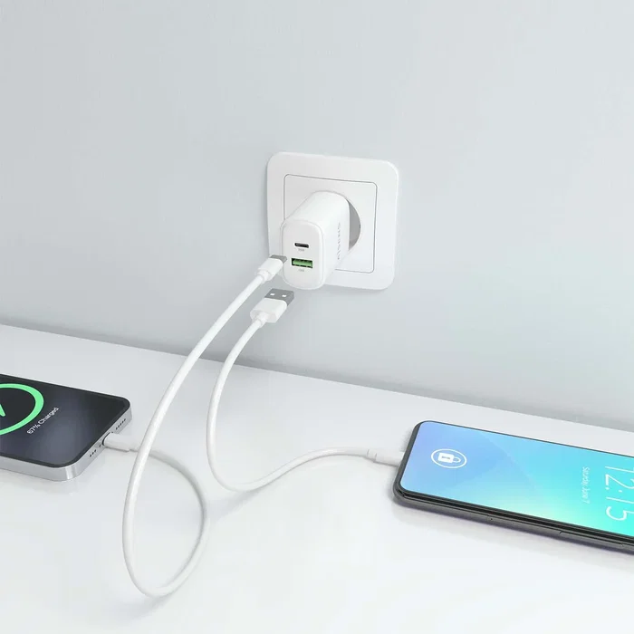Aisens Cargador GaN 25W con USB-C PD3.0 y USB-A QC3.0, Blanco