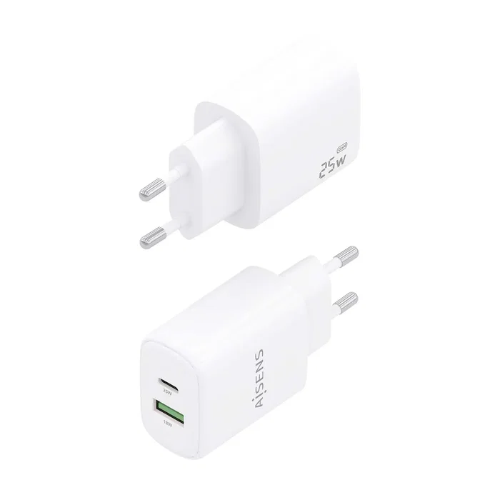 Aisens Cargador GaN 25W con USB-C PD3.0 y USB-A QC3.0, Blanco