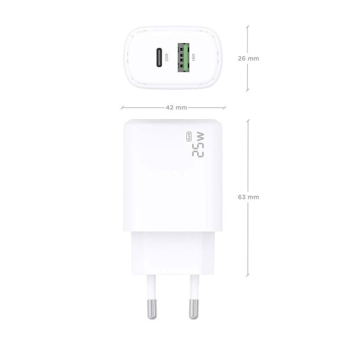 Aisens Cargador de Pared GaN 25W con USB-C PD 3.0 y USB-A QC 3.0, Blanco Aisens Cargador de Pared GaN 25W con USB-C PD 3.0 y USB-A QC 3.0, Blanco