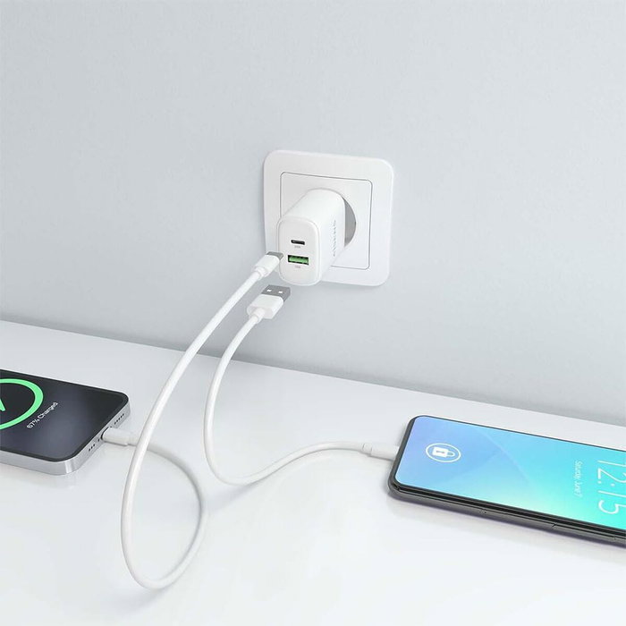 Aisens Cargador de Pared GaN 25W con USB-C PD 3.0 y USB-A QC 3.0, Blanco Aisens Cargador de Pared GaN 25W con USB-C PD 3.0 y USB-A QC 3.0, Blanco