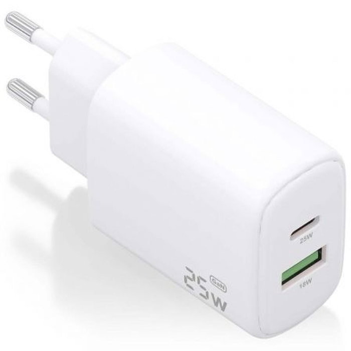 Aisens Cargador de Pared GaN 25W con USB-C PD 3.0 y USB-A QC 3.0, Blanco Aisens Cargador de Pared GaN 25W con USB-C PD 3.0 y USB-A QC 3.0, Blanco