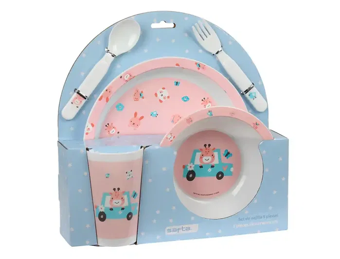 Safta Set de Platos, Cubiertos y Vaso Preescolar Jirafa