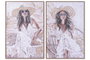 DKD Home Decor Cuadro Lienzo Chica Sombrero Pack de 2 (60x3,5x90 cm) Blanco y Beige