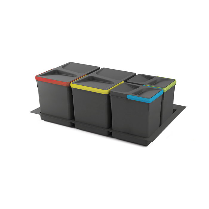 Emuca Kit de contenedores de reciclaje para cajón de cocina con base Recycle altura 266mm, 2x15litros, 2x7litros, módulo 800mm, Plástico gris antracita Emuca Kit de contenedores de reciclaje para cajón de cocina con base Recycle altura 266mm, 2x15litros, 2x7litros, módulo 800mm, Plástico gris antracita