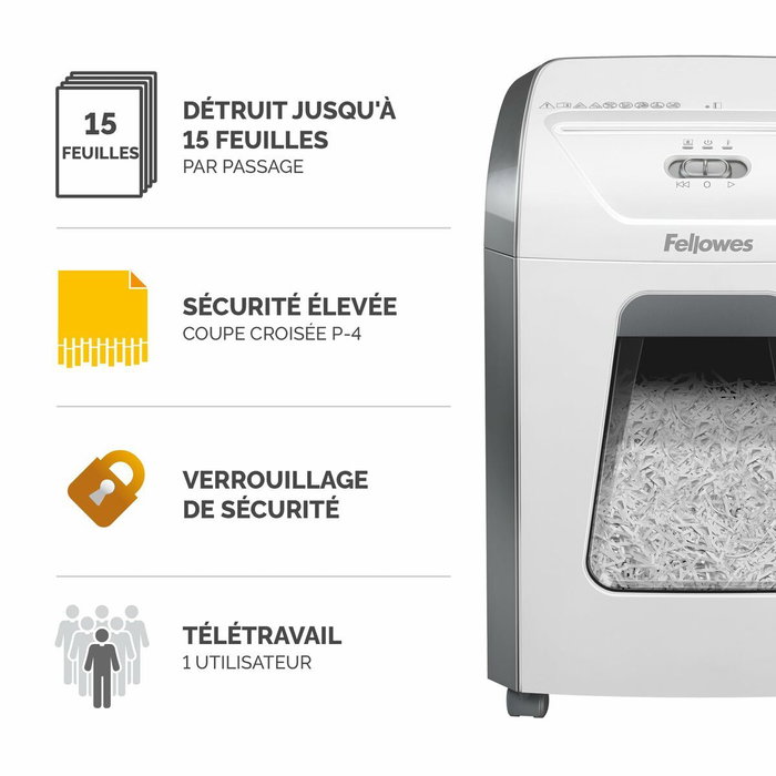 Fellowes 15C Destructora de Papel en Partículas, 15 Hojas, Blanco