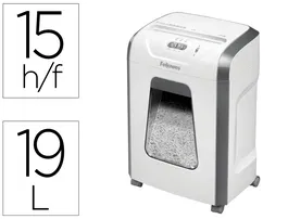 Fellowes 15C Destructora de Documentos, Capacidad 15 Hojas, Partículas 4x40mm, Seguridad P-4, Grapas, Clips y Tarjetas, Papelera 19L