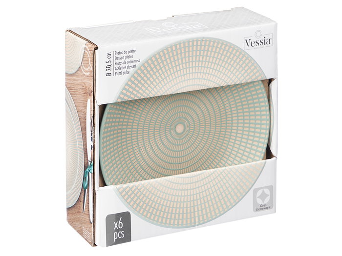 Vessia Plato Postre 20.5 cm Grabado Verde Ceramica (Set de 24)