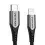 Vention Cable USB-C a Lightning 1m Gris con Certificación MFi para iPhone / iPad - Trenza de Nylon, Carga Rápida 3A y Transferencia de Datos 480 Mbps