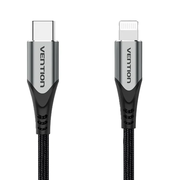 Vention Cable USB-C a Lightning 1m Gris con Certificación MFi para iPhone / iPad - Trenza de Nylon, Carga Rápida 3A y Transferencia de Datos 480 Mbps