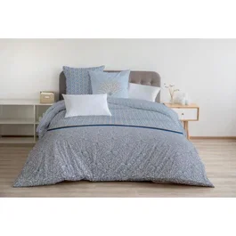 Home Linge Passion Juego de Edredón Luxor - Funda Nórdica 240x260 cm y 2 Fundas de Almohada 65x65 cm - Azul y Blanco - 100% Algodón - Para 2 Personas