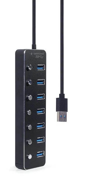 Gembird Hub 7 puertos USB 3.1 Gen 1 con interruptores Negro UHB-U3P7P-01