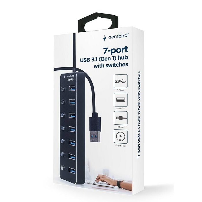 Gembird Hub 7 puertos USB 3.1 Gen 1 con interruptores Negro UHB-U3P7P-01 Gembird Hub 7 puertos USB 3.1 Gen 1 con interruptores Negro UHB-U3P7P-01