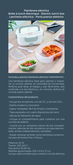 Inde Fiambrera Eléctrica Extraible Thermosport con 23.5x10.5x17 cm y 1.5 litros de capacidad (6 Unidades)