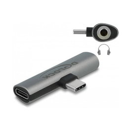 DeLOCK Adaptador de Audio USB Type-C a Jack Estéreo y USB Type-C PD Gris