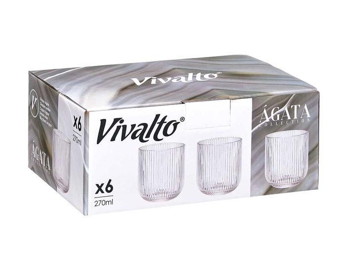 Vivalto Vaso Bajo Vidrio Transparente Rayas 270 ml - 7x9 cm (Set de 24)