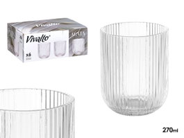 Vivalto Vaso Bajo Vidrio Transparente Rayas 270 ml - 7x9 cm (Set de 24)