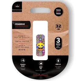 Tech one tech TEC4403-32 Pendrive USB 32 GB USB 2.0 tipo A Multicolor con llavero emoji, factor de forma tapa