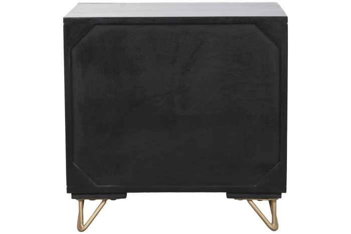 DKD Home Decor Mesita de Noche Colonial Negro Dorado Mango y Metal 40 x 50 x 50 cm