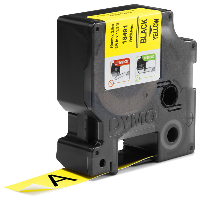 Dymo DYMO Rhino Cinta de Etiquetas de Nailon Flexible 19 mm x 3,5 m Negro sobre Amarillo Dymo DYMO Rhino Cinta de Etiquetas de Nailon Flexible 19 mm x 3,5 m Negro sobre Amarillo