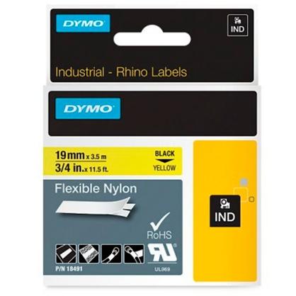 Dymo Rhino Cinta de Etiquetas de Nylon Flexible Negro sobre Amarillo 19mm x 3,5m Dymo Rhino Cinta de Etiquetas de Nylon Flexible Negro sobre Amarillo 19mm x 3,5m