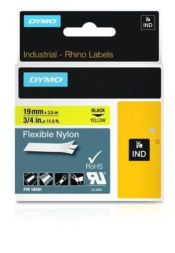 DYMO RHINO Cinta ID1-19 Negro/amarillo nylon DYMO RHINO Cinta ID1-19 Negro/amarillo nylon