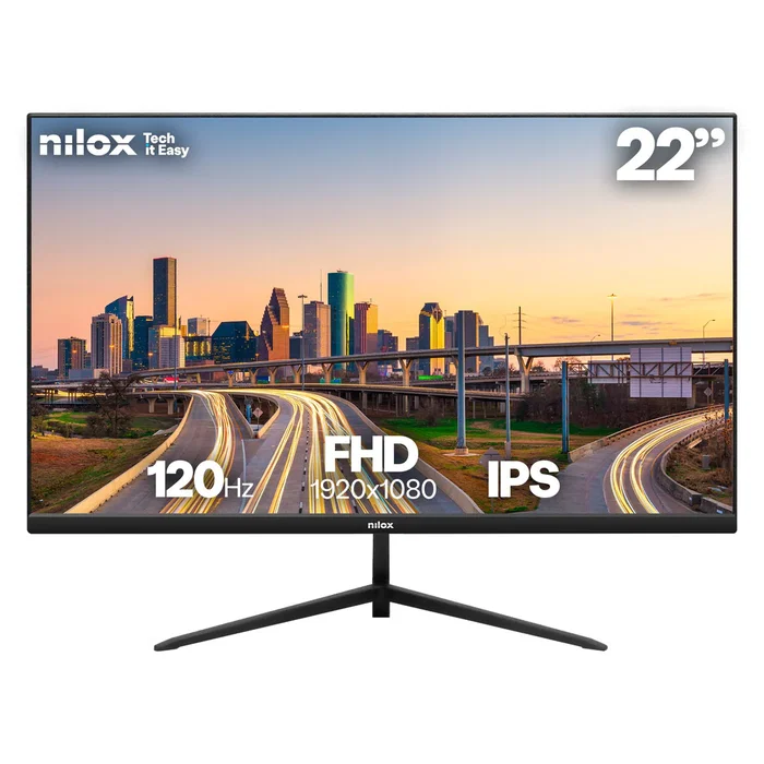 Nilox Monitor NXM22FHD1202 21.5" (54.6 cm) IPS Full HD 1920x1080 120Hz 4ms 250cd/m² con VESA 75x75, Negro, Puertos HDMI y VGA