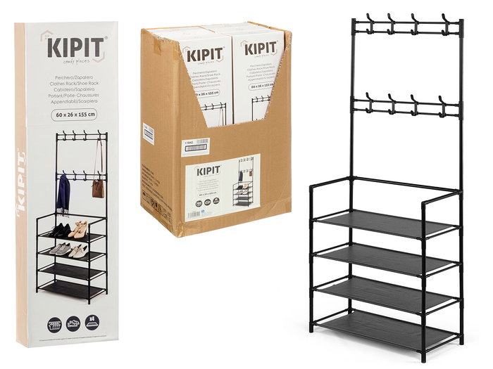 Kipit Perchero Zapatero 4 Estantes Negro 60x26x155 cm Montado Metal (Set de 6) Kipit Perchero Zapatero 4 Estantes Negro 60x26x155 cm Montado Metal (Set de 6)