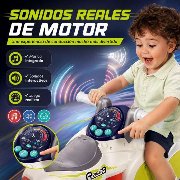 Hola Correpasillos Moto Racing con luces y sonidos