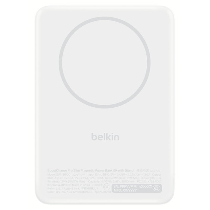 Belkin BoostCharge Slim Magnetic Power Bank 5000mAh Qi2 Blanco