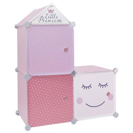 Home Deco Kids Estantería Modular 3 Cubos Rosa para Niños con Puerta y Triángulo Decorativo