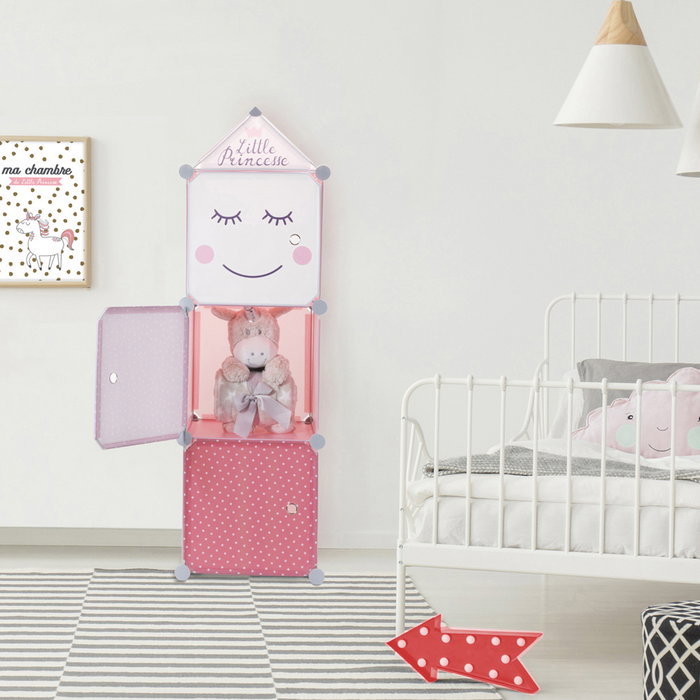 Home Deco Kids Estantería Modular 3 Cubos Rosa para Niños con Puerta y Triángulo Decorativo