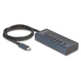 DeLOCK 64288 Hub USB 3.2 con 7 Puertos USB Type-C (6 Datos + 1 Datos/PD), USB-C a USB-C 10 Gbps, Power Delivery 20W, Indicador LED, Metal Azul