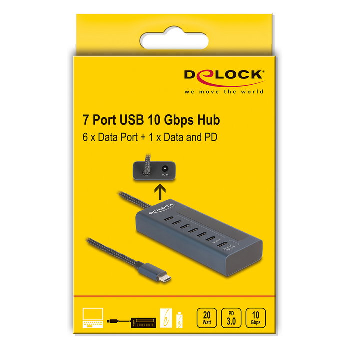 DeLOCK 64288 Hub USB con 7 puertos Type-C de 10 Gbps y PD 20W DeLOCK 64288 Hub USB con 7 puertos Type-C de 10 Gbps y PD 20W