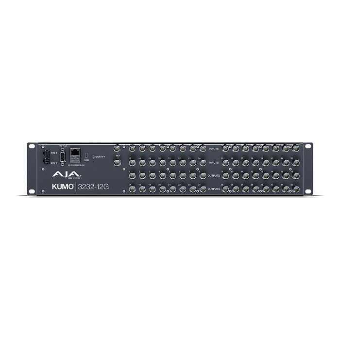 AJA KUMO 3232-12G Router de Video 12G-SDI 32x32 BNC Compacto, Ancho de Banda 12 Gbit/s, Distancia 405 m, Gris