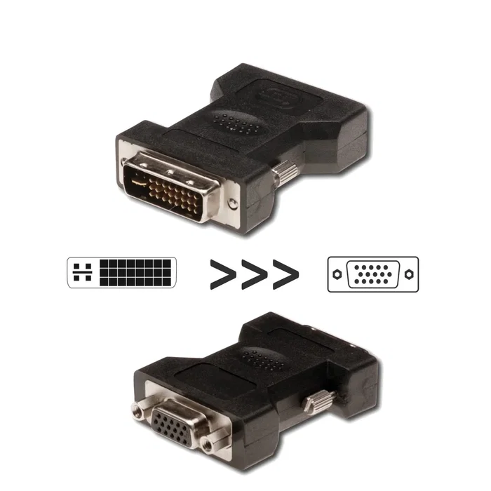 Ewent Adaptador DVI-I Macho a VGA Hembra EC1250 para Conectar Portátil con Puerto DVI a Monitor VGA, 24+5 Pines, Negro