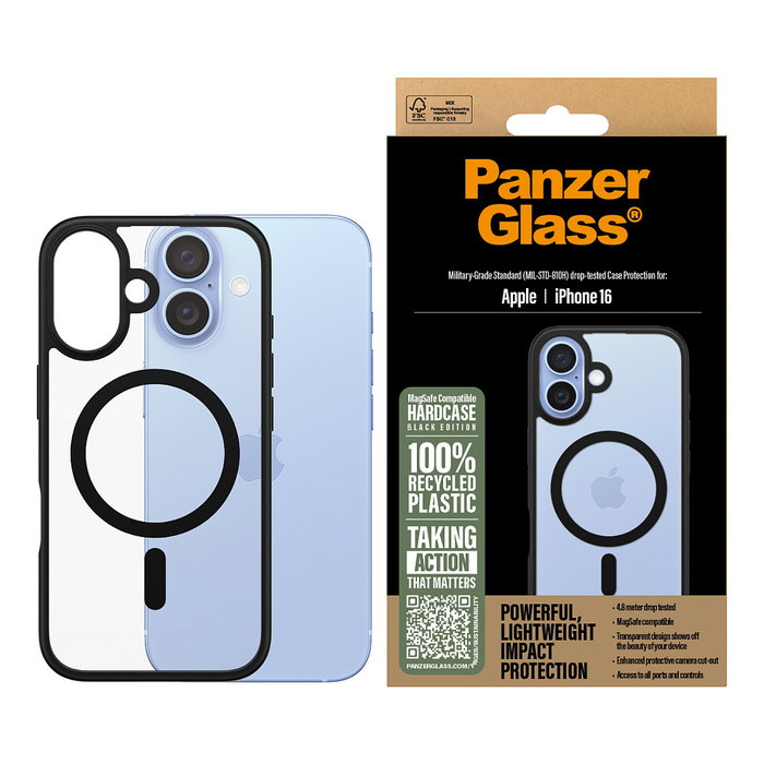 PanzerGlass Funda HardCase Negra MagSAFE para iPhone 16