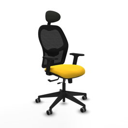 PIQUERAS Y CRESPO Alocén Silla de oficina con malla negra y asiento en similpiel amarillo