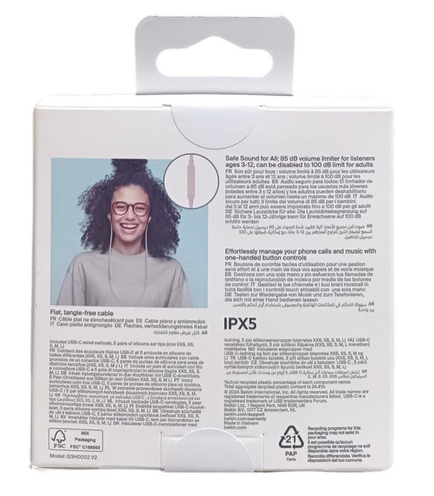 Belkin G3H0002HQPKV2 Auriculares con Cable USB-C, Audio Alta Fidelidad 10 mm, Micrófono Integrado, Resistencia IPX5, Incluye 5 Puntas de Silicona (Rosa) Belkin G3H0002HQPKV2 Auriculares con Cable USB-C, Audio Alta Fidelidad 10 mm, Micrófono Integrado, Resistencia IPX5, Incluye 5 Puntas de Silicona (Rosa)