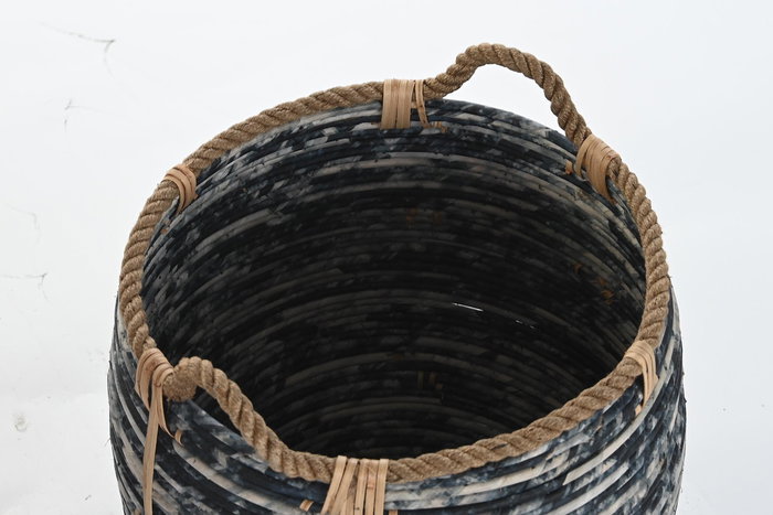 DKD Home Decor Cesta Boho Negro Blanco Ratan Set 3 Piezas 52 x 52 x 60 cm