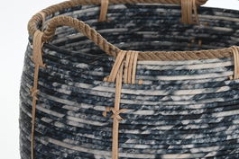 DKD Home Decor Cesta Boho Negro Blanco Ratan Set 3 Piezas 52 x 52 x 60 cm