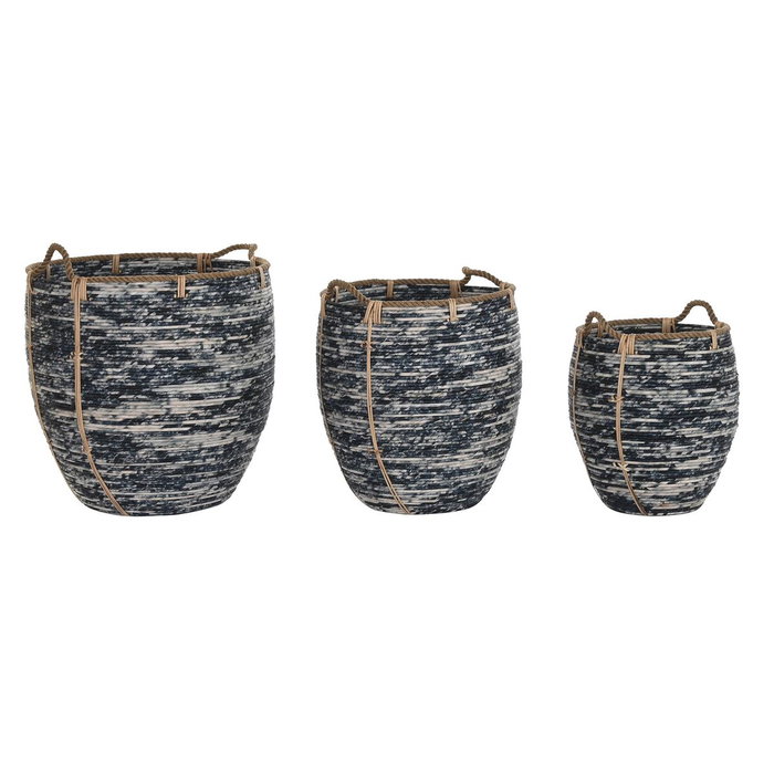 DKD Home Decor Set de 3 Cestas de Ratán Negro 52x52x60 cm