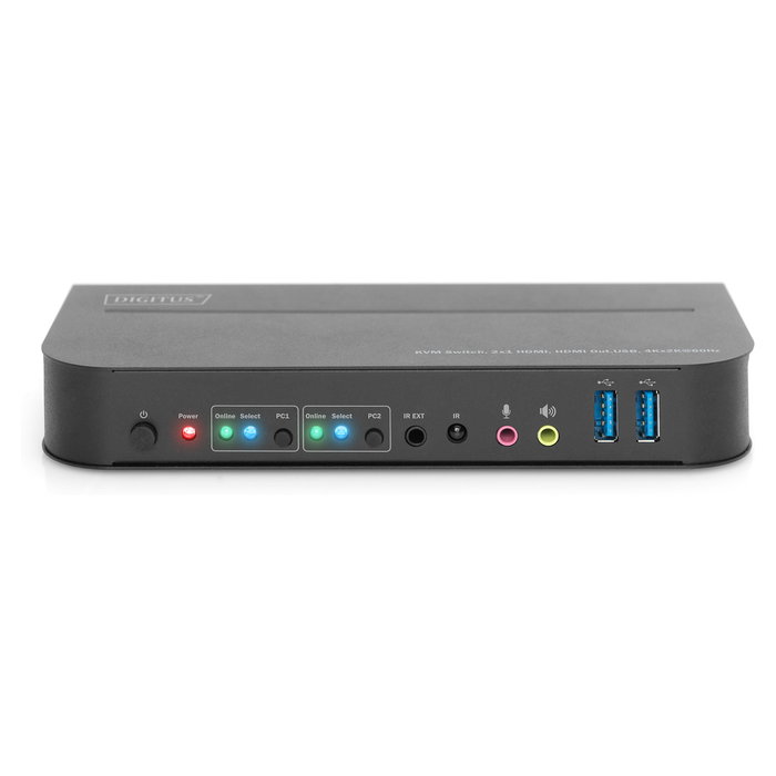Digitus Conmutador KVM 2x1 HDMI, USB, 4K Ultra HD 4096x2160 a 60Hz, Negro, Incluye Control Remoto y Adaptador