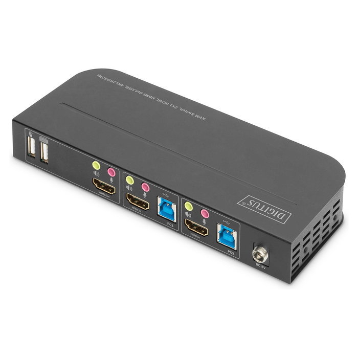 Digitus Conmutador KVM 2x1 HDMI, USB, 4K Ultra HD 4096x2160 a 60Hz, Negro, Incluye Control Remoto y Adaptador
