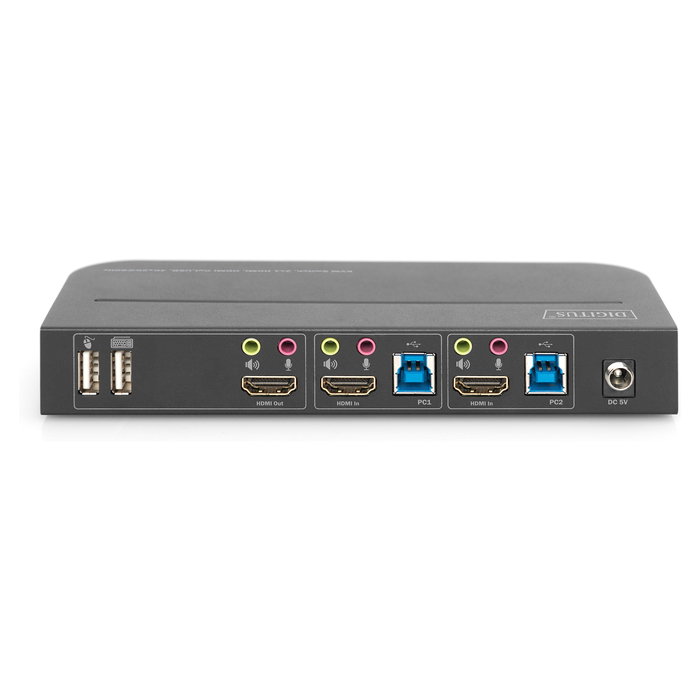 Digitus Conmutador KVM 2x1 HDMI, USB, 4K Ultra HD 4096x2160 a 60Hz, Negro, Incluye Control Remoto y Adaptador
