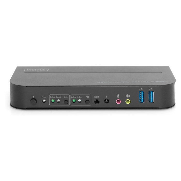 Digitus Conmutador KVM 2x1 HDMI, USB, 4K Ultra HD 4096x2160 a 60Hz, Negro, Incluye Control Remoto y Adaptador