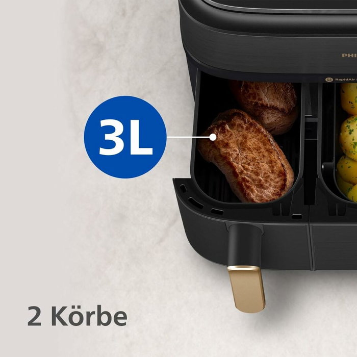Philips NA552/00 5000 Series Dual Steam Airfryer, 9 L, Negro