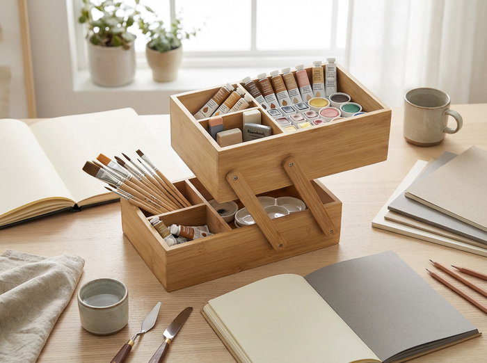 Inde Organizador de Bambú 2 Niveles (Pack de 6 Unidades) 25,9 x 16,8 x 16,3 cm