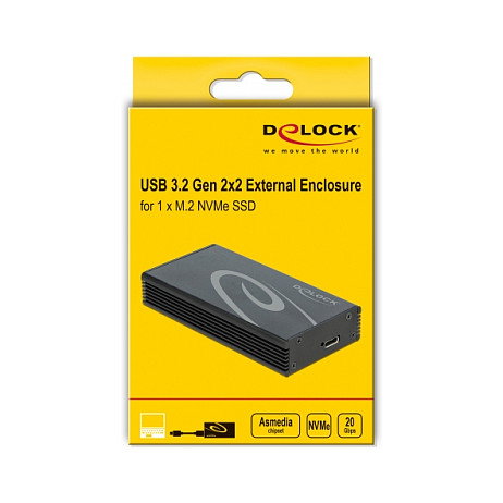 DeLOCK Externes Gehäuse para M.2 NVMe PCIe SSD, USB 20 Gbps USB 3.2 Gen 2x2, USB Type-C, Negro
